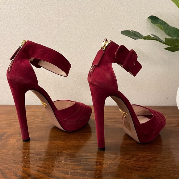Prada Suede Platform Peep Toe Heels - Picture 5 of 10